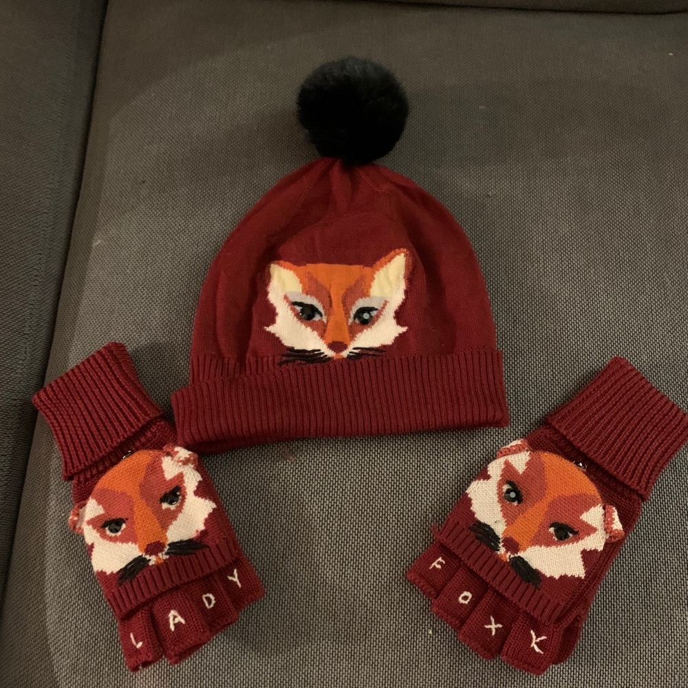 Kate Spade Foxy Lady Hat and Mittens